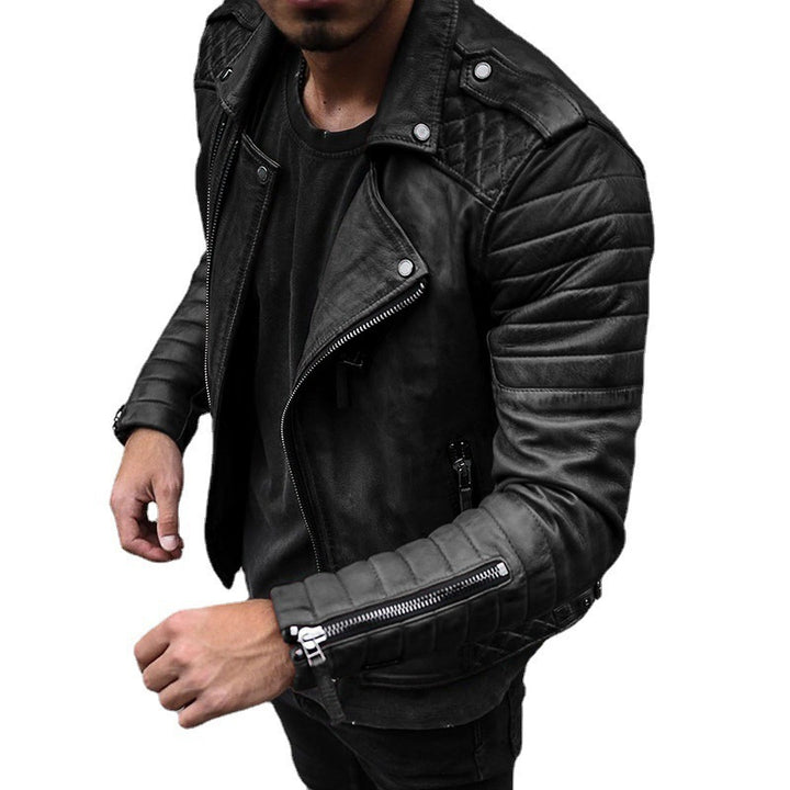 Herren Bikerjacke aus hochwertigem Leder mit strukturiertem Design und praktischen Reißverschlüssen Echoarchiv