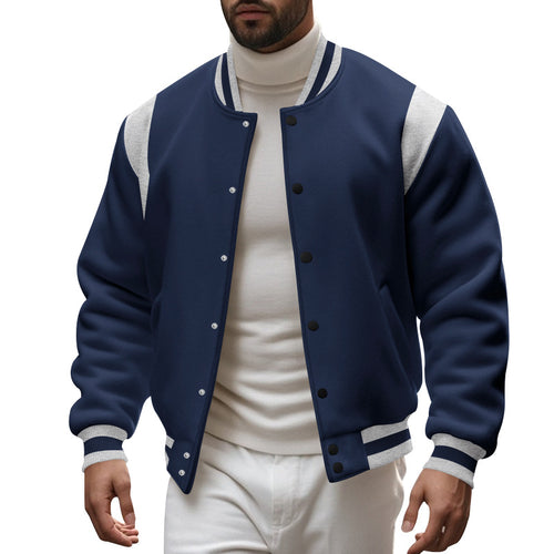 Herren lässige Collegejacke mit kontrastierenden Ärmeln und praktischen Druckknöpfen Echoarchiv