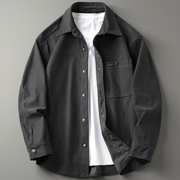 Herren Cord-Overshirt im Worker-Look mit Druckknopfleiste und aufgesetzter Brusttasche Echoarchiv
