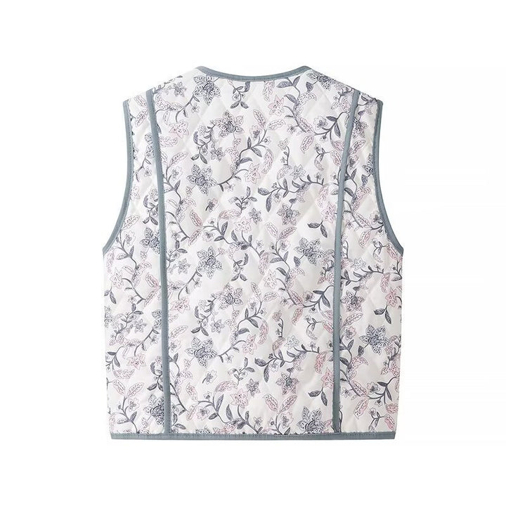 Damen Leicht gesteppte Steppweste mit floralem Print, V‑Ausschnitt und Eingrifftaschen Echo Archiv