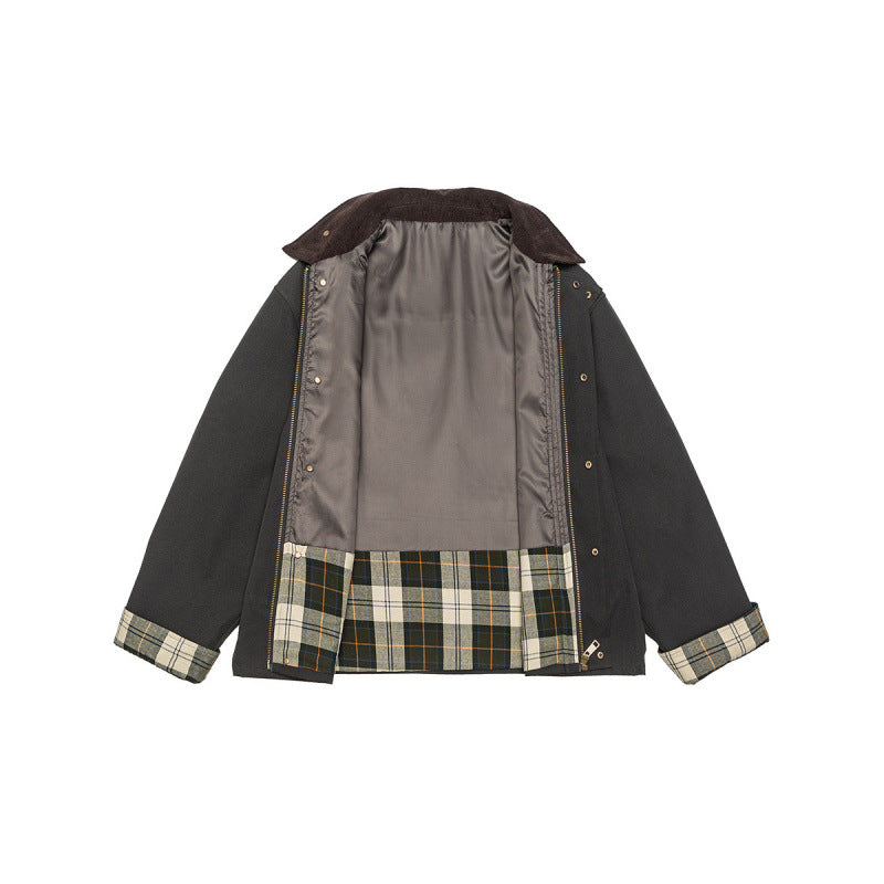 Herren Kurze Boxy-Workerjacke aus robustem Canvas mit Cordkragen und verdeckter Druckknopfleiste Echo Archiv