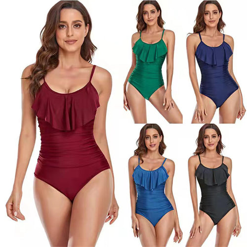 Damen Eleganter Einteiler Badeanzug mit Rüschen und figurformendem Design Echo Archiv