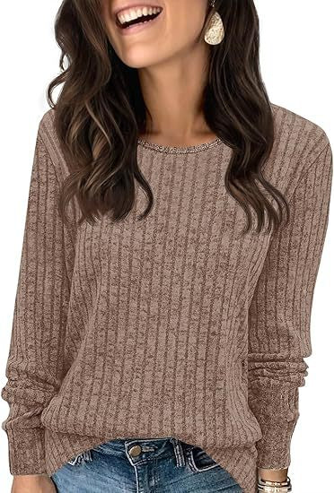 Damen Strukturierter Rippstrick-Pullover mit Rundhalsausschnitt, legerer Silhouette und weichen Bündchen Echo Archiv