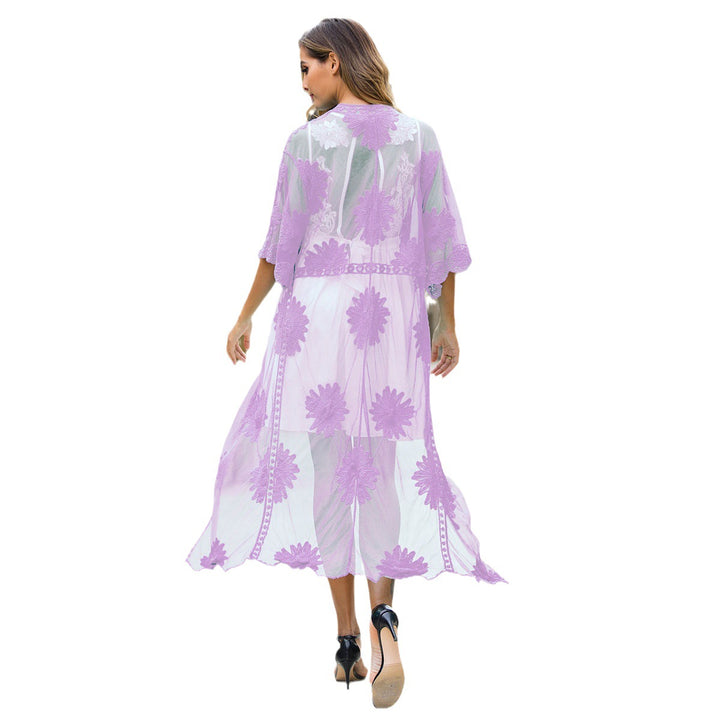 Damen elegante Häkel-Strandrobe mit floralen Details und tiefem V-Ausschnitt Echo Archiv