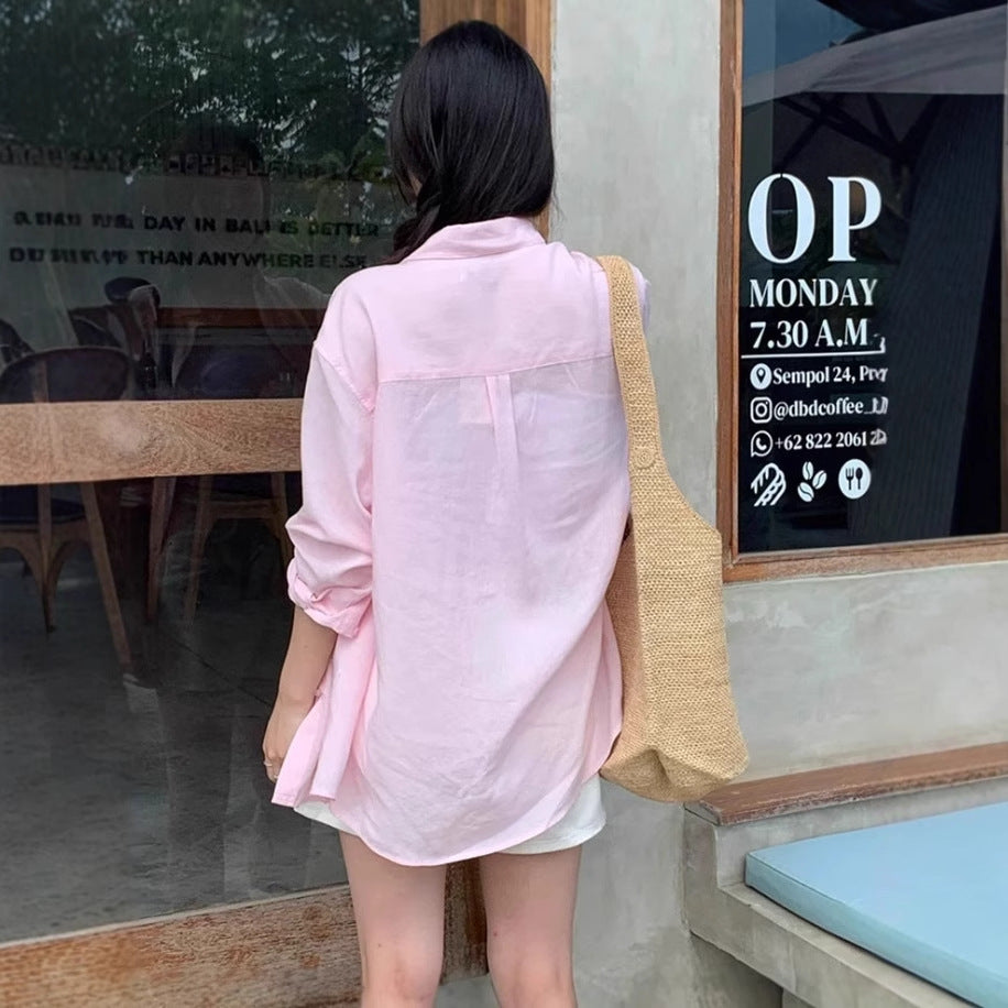 Damen Lässige Oversize-Hemdbluse mit kastiger Silhouette und krempelbaren Ärmeln – Maréline