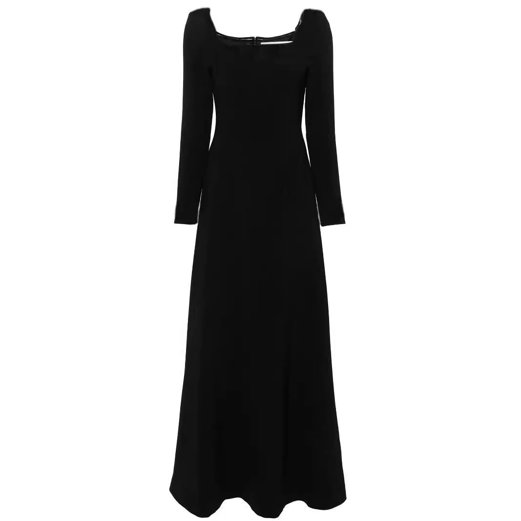 Damen Maxilanges Abendkleid im minimalistischen A-Linien-Schnitt mit quadratischem Ausschnitt und langen Ärmeln Echoarchiv