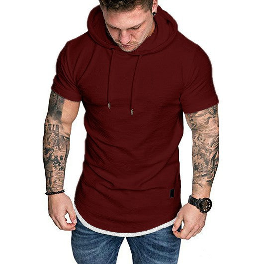 Herren-Freizeitmode: Einfarbiges Kurzarm-T-Shirt mit Kapuze – Echoarchiv