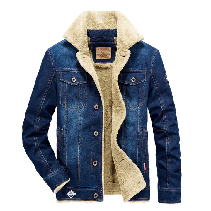 Herren Jeansjacke mit durchgehendem Sherpa-Futter und wärmendem Umlegekragen – Denvaro