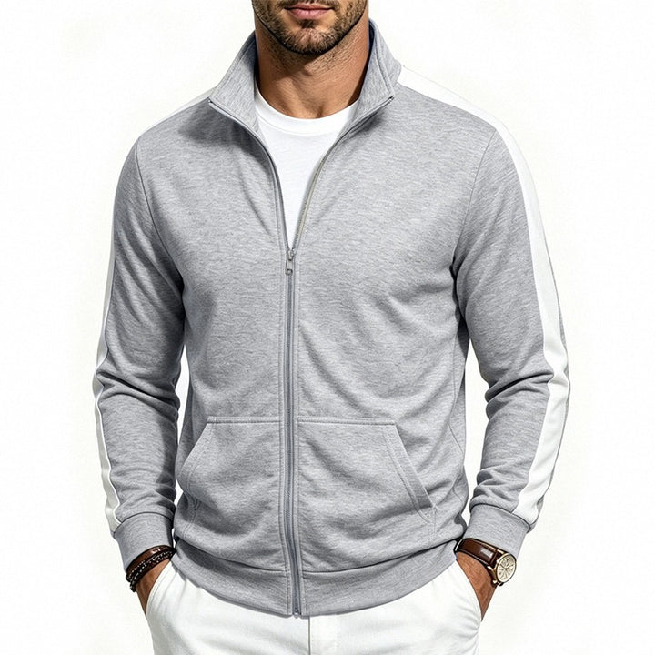 Herren Retro Trackjacke mit Stehkragen, Kontraststreifen und Kängurutasche – Cavarno