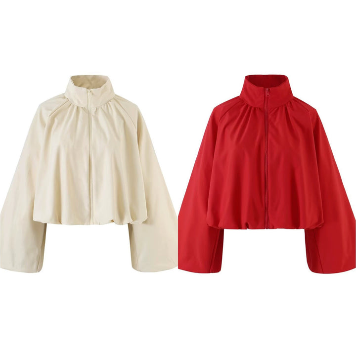 Damen Kurzes Cape‑Blouson mit Stehkragen, weiten Trompetenärmeln und Reißverschluss Echo Archiv