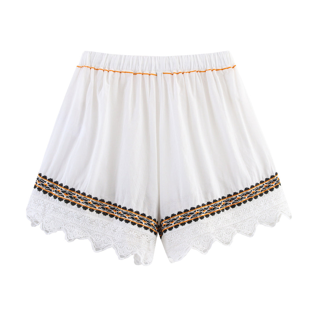 Damen Bestickte Boho-Bluse mit weiten Glockenärmeln und Spitzensaum Echoarchiv