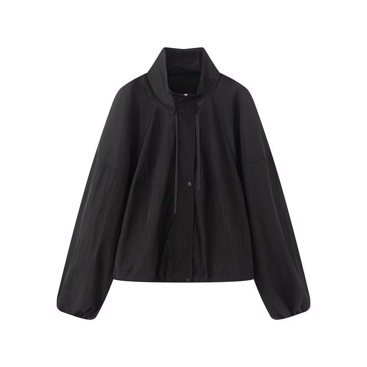 Damen Leichte Oversize-Blousonjacke aus Nylon mit Stehkragen, Kordelzug und Druckknopfverschluss Echo Archiv