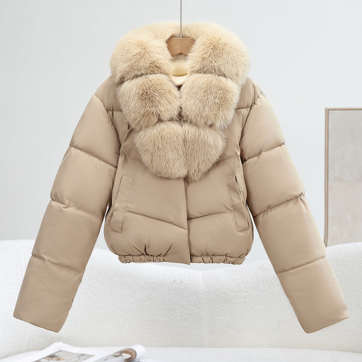Damen Kurz‑Pufferjacke im Boxy‑Cut mit voluminösem Fellkragen und elastischem Saum Echo Archiv