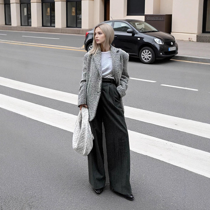Damen Oversize Wollmix-Blazer im Bouclé-Look mit kastiger Silhouette Echoarchiv