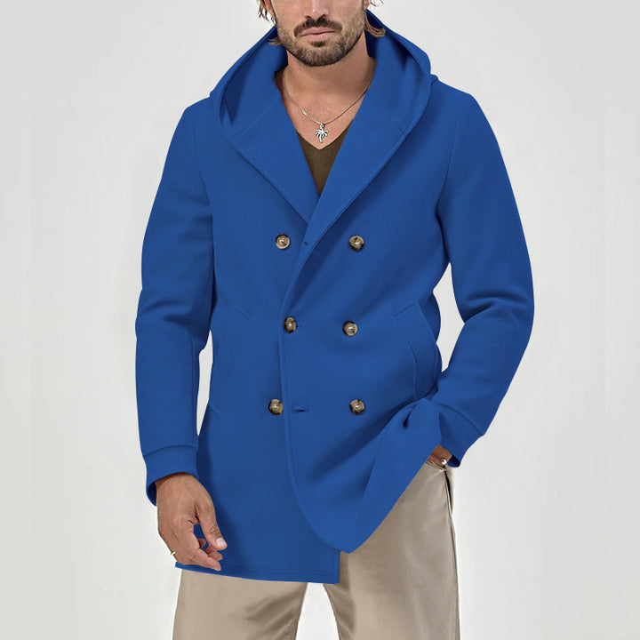 Herren modische doppelreihige Jacke mit Kapuze und praktischen Taschen Echoarchiv