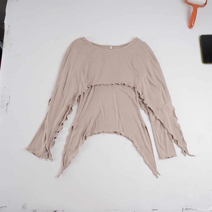 Damen Lagen-Top mit asymmetrischem Zipfelsaum, Cut-Out-Detail und welligem Saum – Orélia