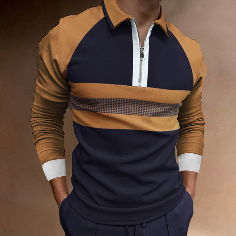 Herren Langarm Poloshirt mit modernem Reißverschluss und sportlichen Akzenten Echoarchiv