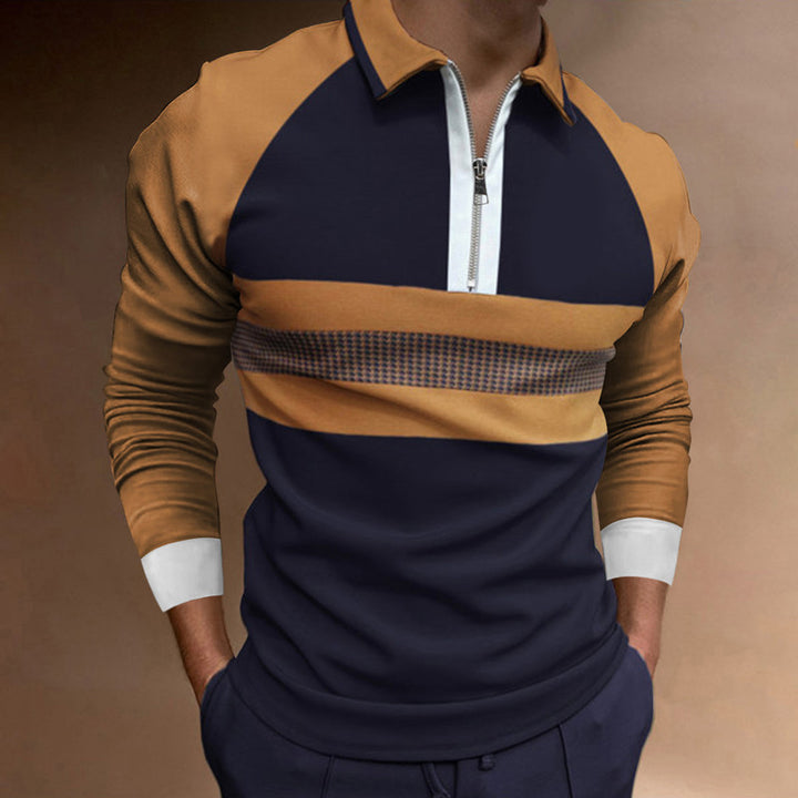 Herren Langarm Poloshirt mit modernem Reißverschluss und sportlichen Akzenten Echoarchiv