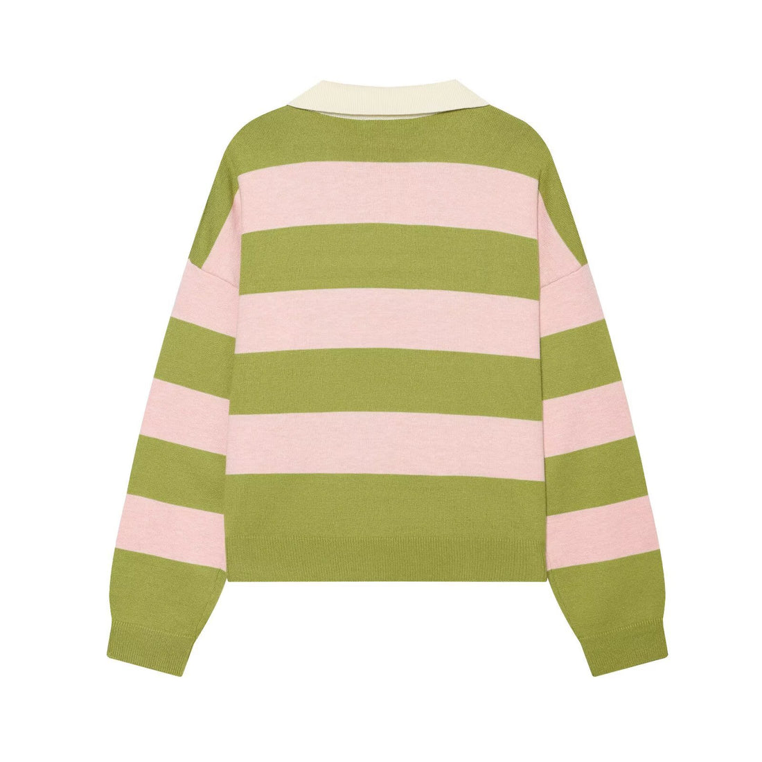 Damen Oversize Rugby-Pullover mit Polokragen und breiten Blockstreifen Echoarchiv