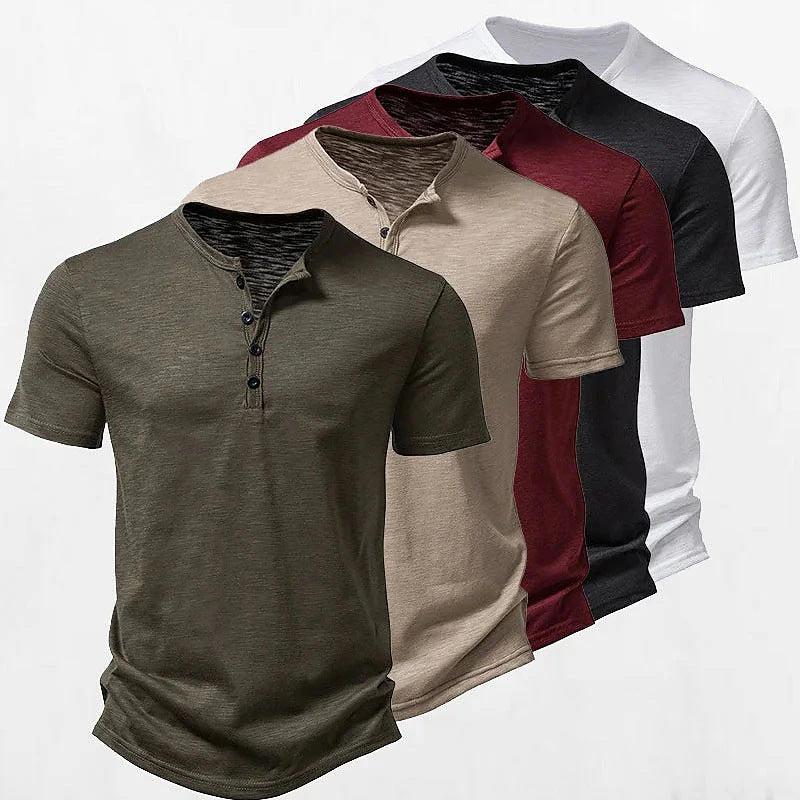 Herren Freizeit Kurzarm Henley Shirt mit Knopfleiste Echoarchiv