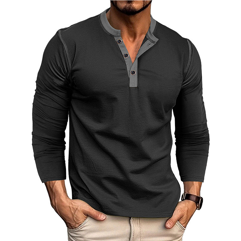 Herren Langarm-Hemd mit modischem Henley-Ausschnitt Echoarchiv