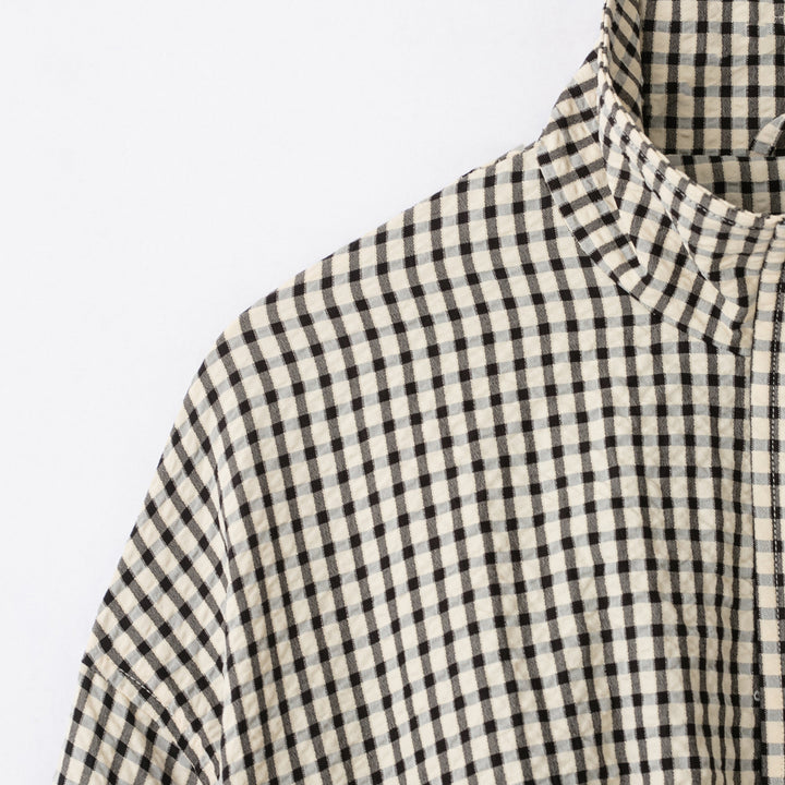 Damen Karo-Overshirt mit Stehkragen und kastiger Cropped-Silhouette Echoarchiv