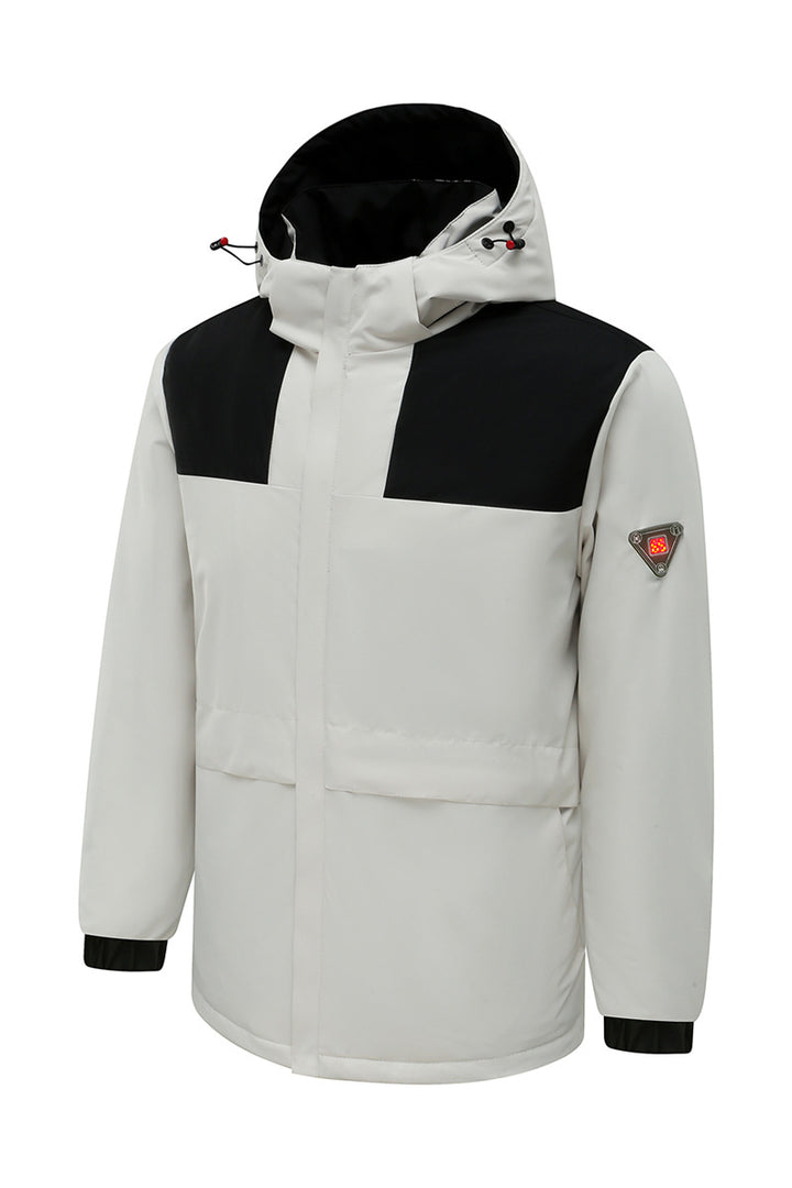 Herren Wattierte Winterjacke mit Kapuze und integriertem Sicherheits‑LED‑Modul, wetterfeste Außenhülle Drune