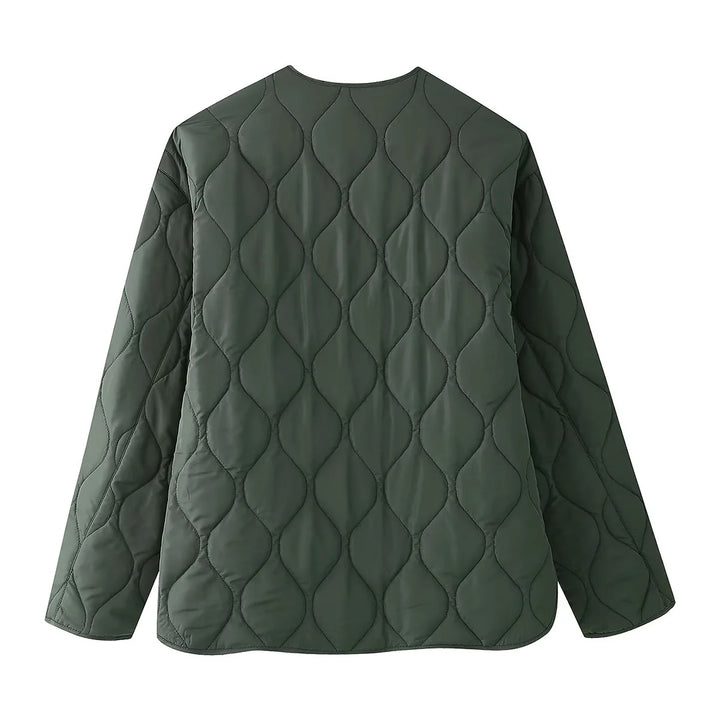 Damen leichte A‑Linien Steppjacke mit Tropfensteppung, Rundhalsausschnitt und aufgesetzten Fronttaschen – Célinea