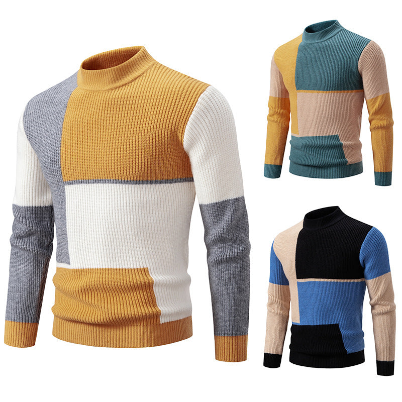 Herren Grobstrick-Pullover mit Stehkragen und kontrastierendem Blockstreifenmuster Echo Archiv