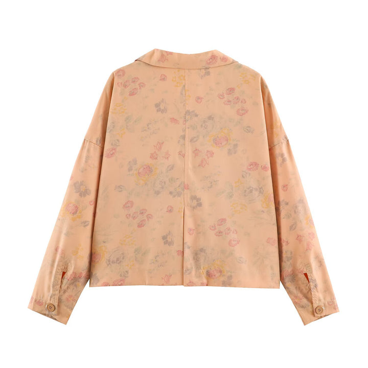Damen Leichter Boxy‑Blazer mit floralem Aquarelldruck, aufgesetzten Pattentaschen und fallendem Revers Echo Archiv