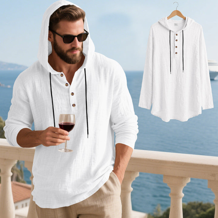 Herren lässiges Kapuzenshirt aus weichem Baumwollmix mit Knopfleiste und praktischen Taschen Echoarchiv