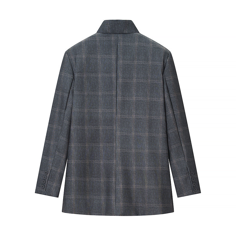 Herren Karierter Stehkragen-Blazer mit asymmetrischer Knopfleiste und Pattentaschen Echo Archiv