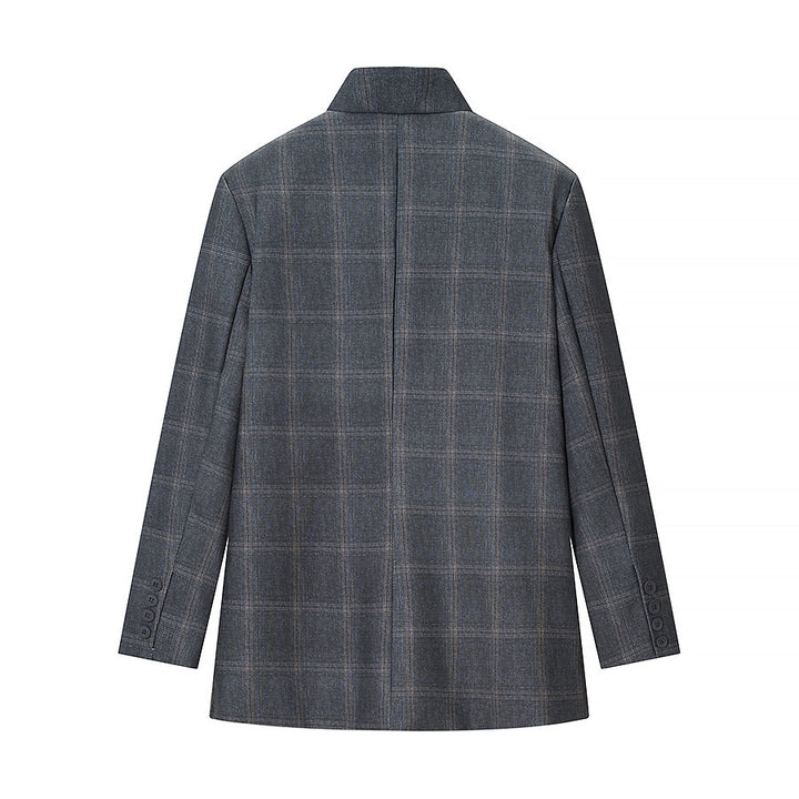 Herren Karierter Stehkragen-Blazer mit asymmetrischer Knopfleiste und Pattentaschen Echo Archiv