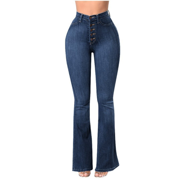 Damen nan hochgeschnittene Bootcut-Jeans mit sichtbarer Knopfleiste, figurformendem Stretch und schlankem Oberschenkel Echo Archiv