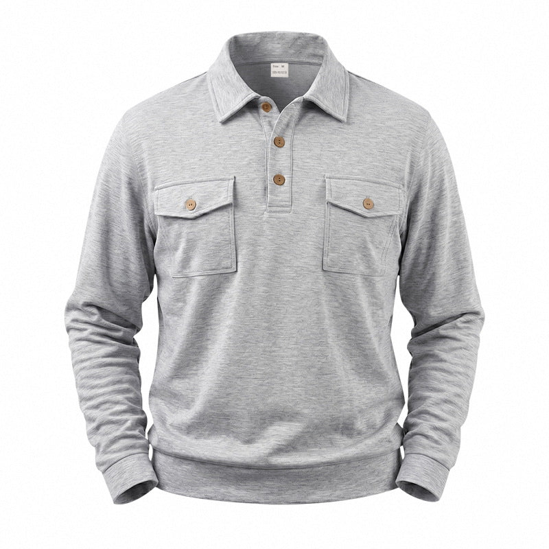 Herren Langarm-Polo-Sweatshirt mit aufgesetzten Brusttaschen Echoarchiv