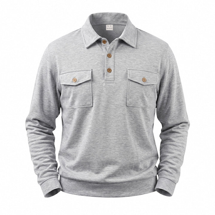 Herren Langarm-Polo-Sweatshirt mit aufgesetzten Brusttaschen Echoarchiv