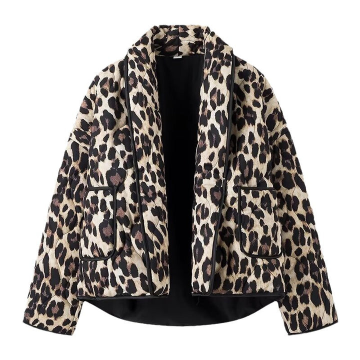 Damen Gefütterte Kurzjacke im Leopardenmuster mit Schalkragen und Paspelierung Echo Archiv