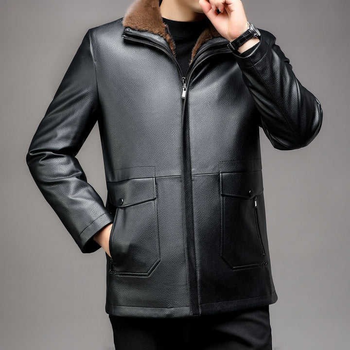 Herren hochwertige Lederjacke mit gefüttertem Kragen Echoarchiv
