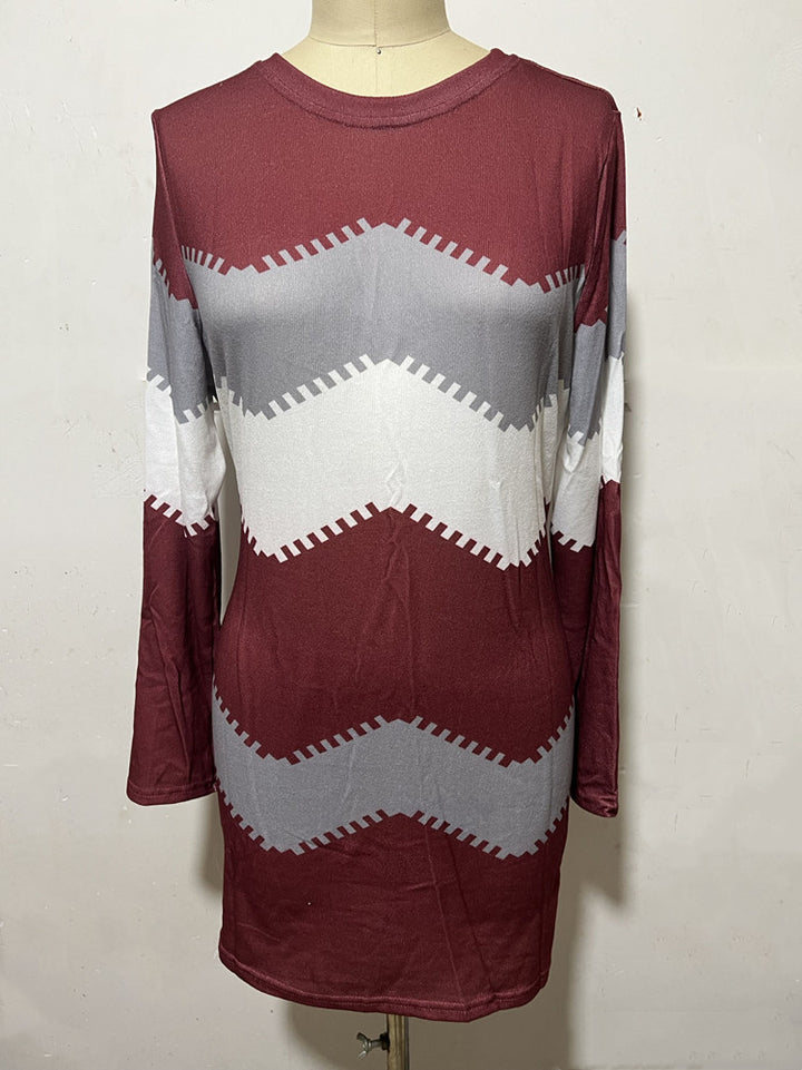 Damen nan Longsleeve-Strickkleid mit Chevron-Muster, geradem Saum und körperumspielender Passform Echo Archiv