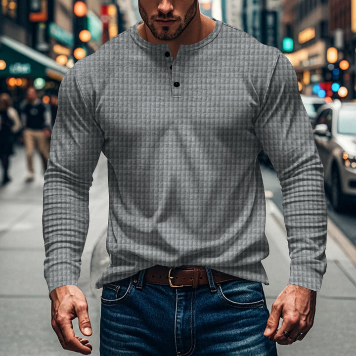 Herren Langarmshirt im strukturierten Design mit Knopfleiste Echoarchiv