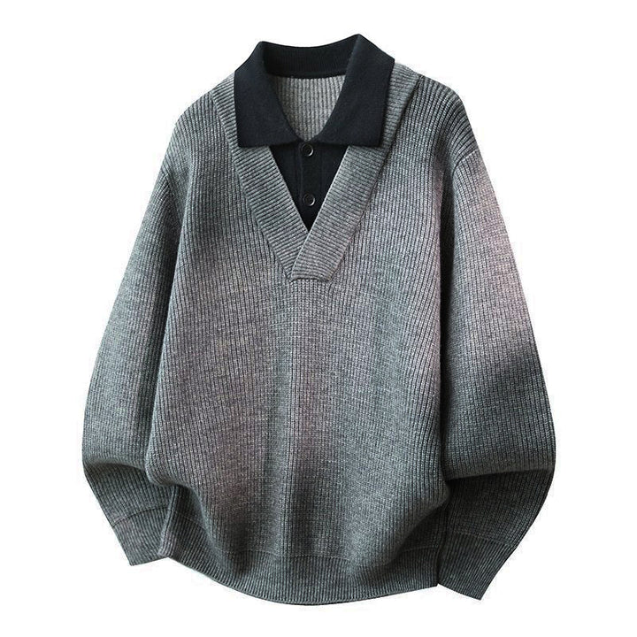 Damen Modischer Grobstrickpullover mit V-Ausschnitt und Kragen Echoarchiv