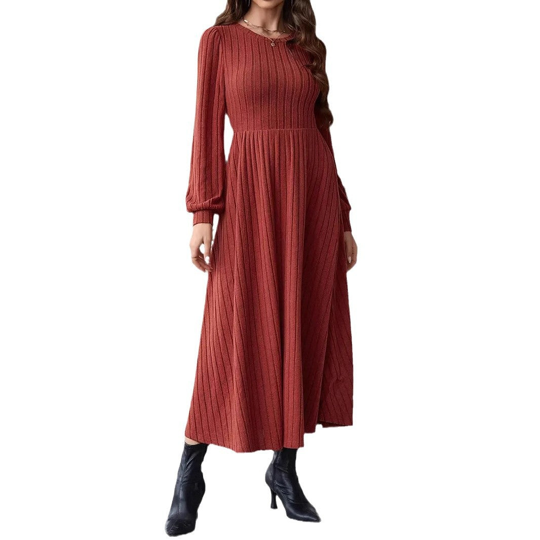 Damen Geripptes Midikleid mit taillierter Schnittführung und langen Ballonärmeln Echo Archiv