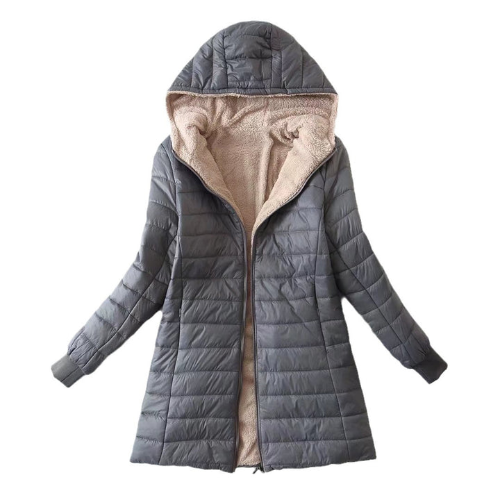 Damen ultraleichter gesteppter Parka mit Teddyfutter, Kapuze und taillierter A-Linien-Silhouette – Montévia