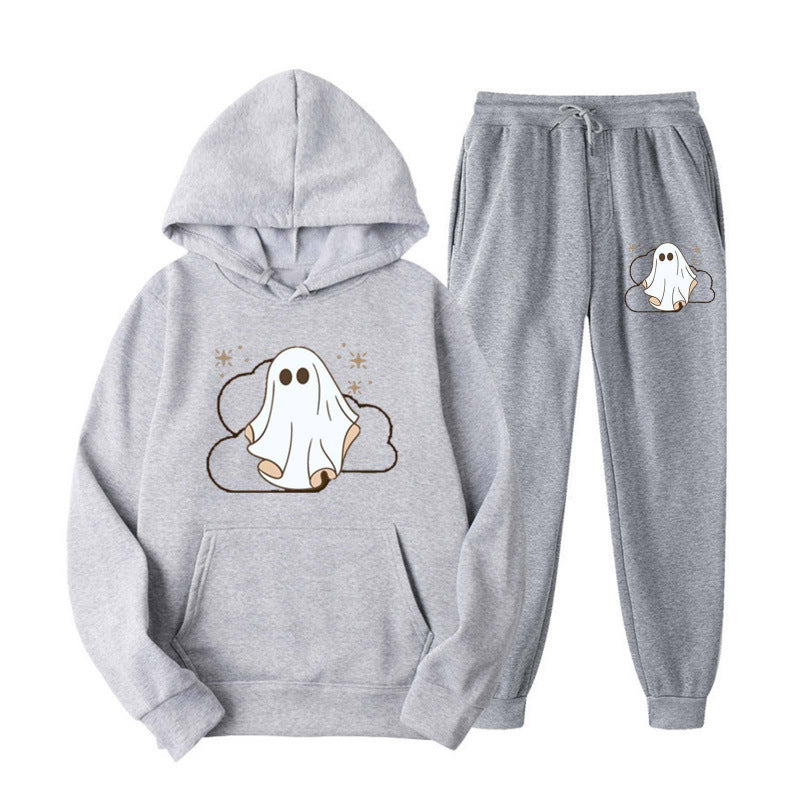 Unisex nan kuscheliger Kapuzenpullover und Jogginghose Set mit Halloween-Geistprint Echo Archiv
