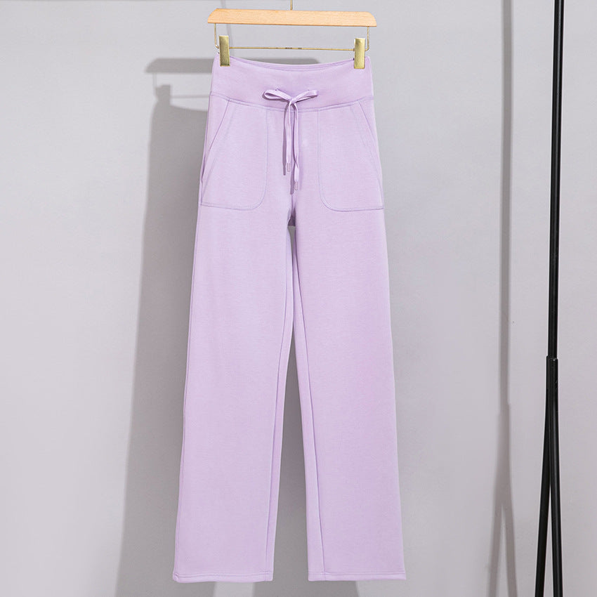 Damen Breite Baumwoll-Frottee-Loungehose mit hohem Bund und Tunnelzug Echoarchiv