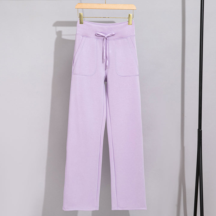 Damen Breite Baumwoll-Frottee-Loungehose mit hohem Bund und Tunnelzug Echoarchiv