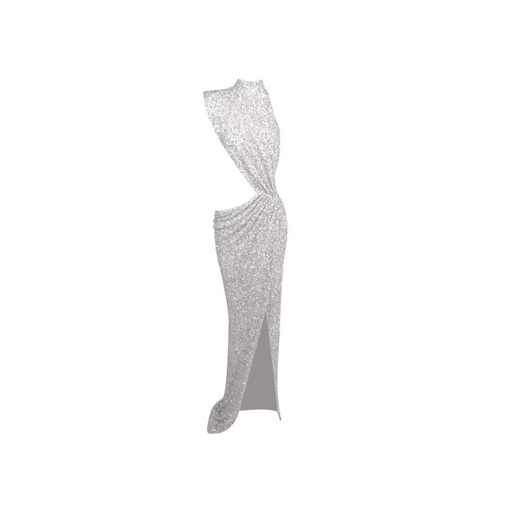 Damen glamouröses Abendkleid mit asymmetrischem Schnitt und glitzerndem Stoff Echo Archiv