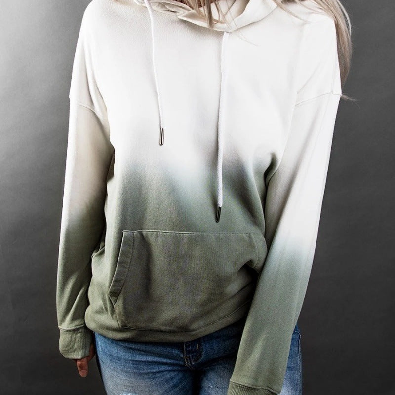 Damen Oversize Kapuzenpullover mit Dip-Dye Farbverlauf und Kängurutasche – Auréline