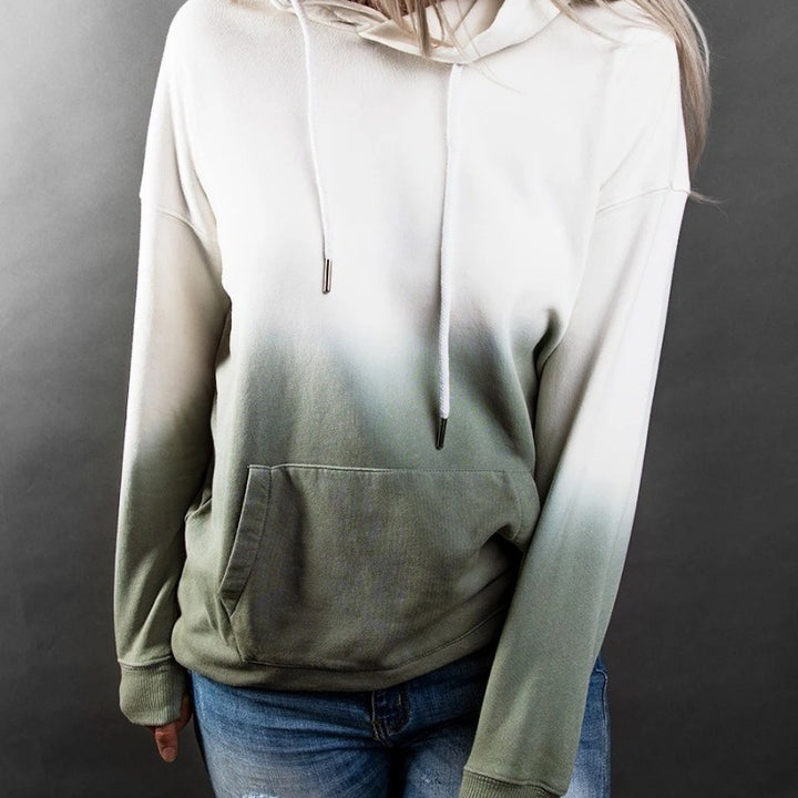 Damen Oversize Kapuzenpullover mit Dip-Dye Farbverlauf und Kängurutasche – Auréline
