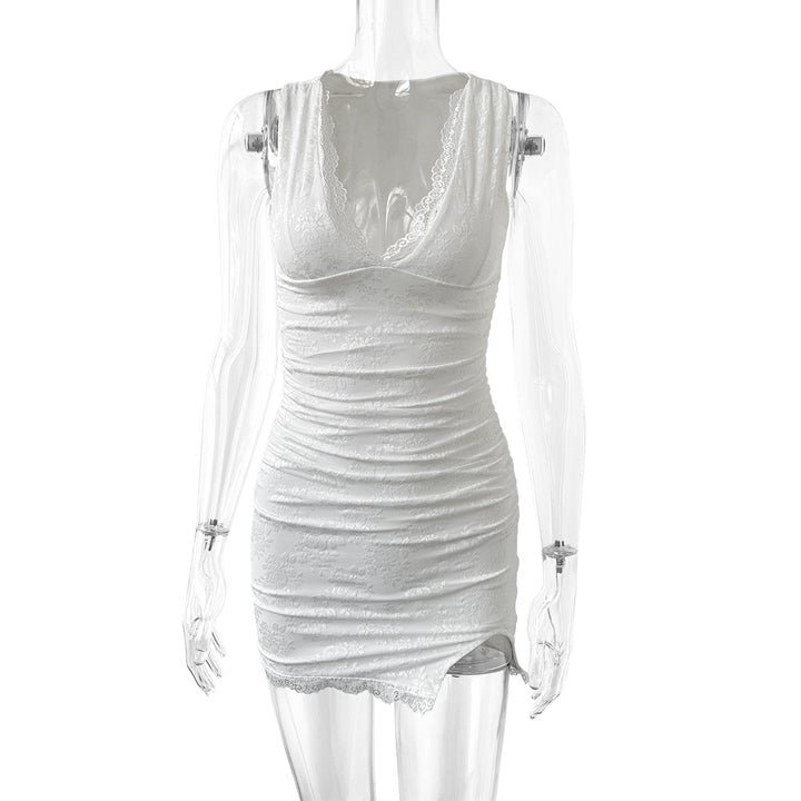 Damen sexy Wickelkleid mit Spitzenbesatz und tiefem V-Ausschnitt Echo Archiv